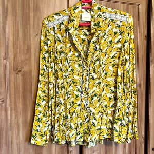 Maeve by Anthropologie Janie Peasant Blouse - Yellow Rabbit Print - Women size 2
